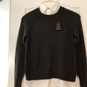 Very soft cotton sweater layered look Army green.